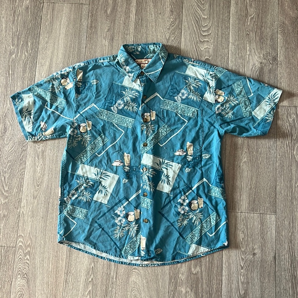 Paradise Blue silk blend Hawaiian shirt men’s sz M